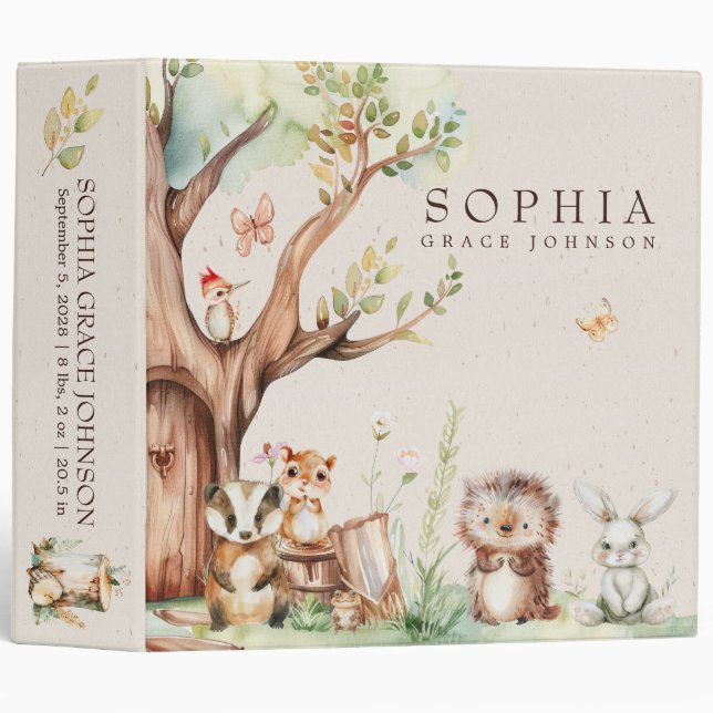 Woodland Animals Boho Baby Photo Album 3 Ring Binder (Front/Spine)