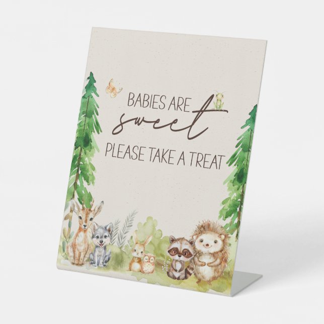 Woodland Animals Boho Baby Shower Favor Pedestal Sign (Front)