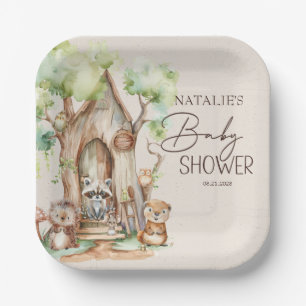 Woodland Animals Boho Baby Shower Paper Plates
