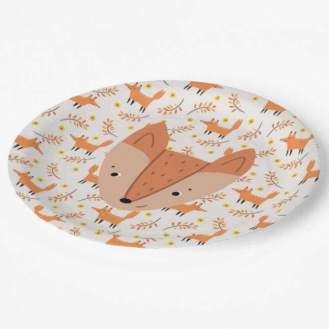 Woodland Animals Boho Design Fox Paper Plates (Angled)