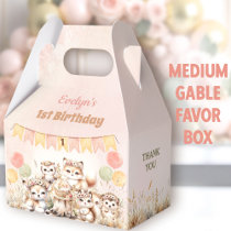 Woodland Animals Boho Girl 1st Birthday Medium Favor Boxes