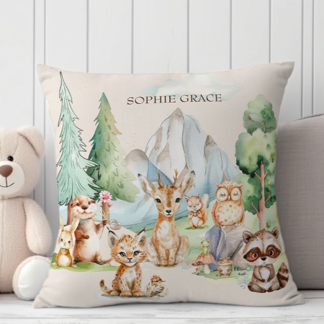 Woodland Animals Boho Rustic Baby Throw Pillow (Creator Uploaded)