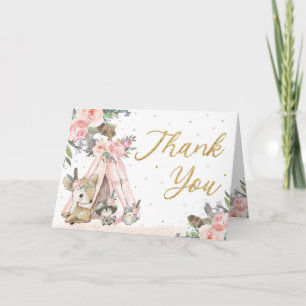 Woodland Animals Boho Tribal Baby Shower Birthday Letterpress Thank You Card