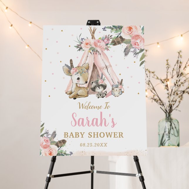 Woodland Animals Boho Tribal Baby Shower Welcome Foam Board (In Situ (Stand))