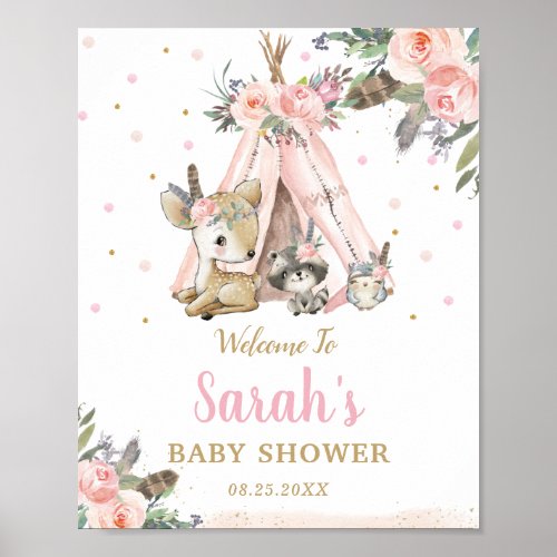 Woodland Animals Boho Tribal Baby Shower Welcome Poster