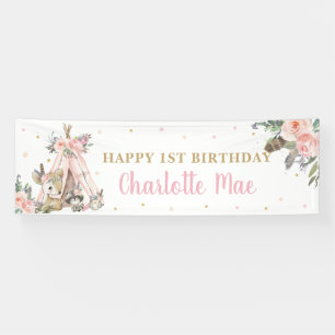 Woodland Animals Boho Tribal Welcome Backdrop Ban Banner
