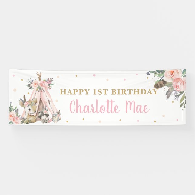 Woodland Animals Boho Tribal Welcome Backdrop  Ban Banner (Horizontal)