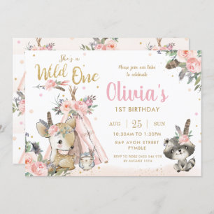 Woodland Animals Boho Tribal Wild One 1st Birthday Invitation