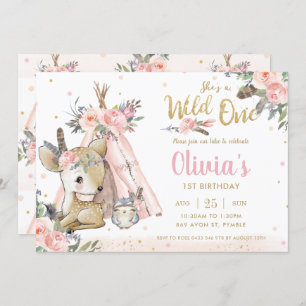 Woodland Animals Boho Tribal Wild One 1st Birthday Invitation