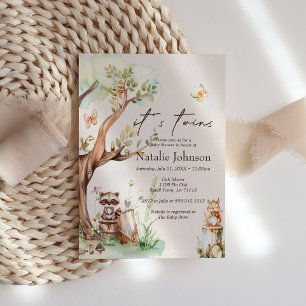 Woodland Animals Boho Twins Baby Shower Invitation