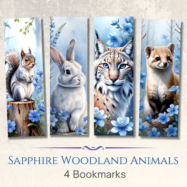 Woodland Animals Bookmarks, Set of 4, Bunny, Lynx (Creator Uploaded)