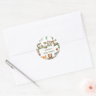 Woodland Animals Botanical Baby Girl Shower Classic Round Sticker