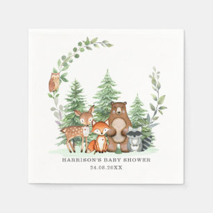 Woodland Animals Botanical Greenery Baby Shower Napkins