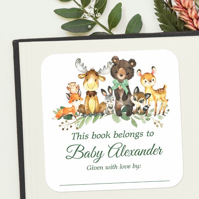 Woodland Animals Bow Baby Shower Bookplate Labels (Customize to change text size, color or text style.)