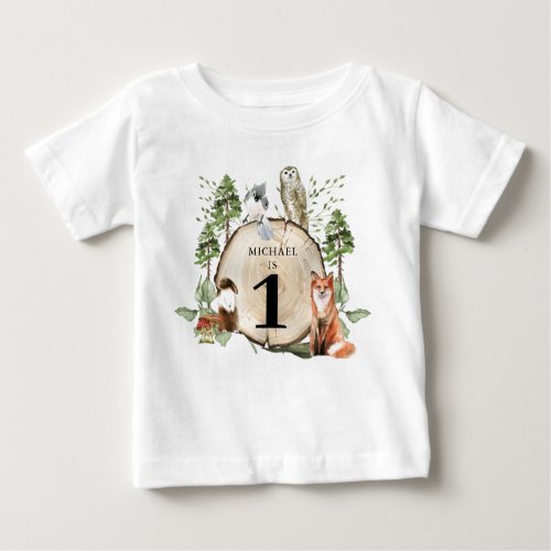 Woodland Animals Boy 1st Birthday T_Shirt