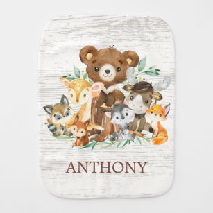 Woodland Animals Boy  Baby Burp Cloth