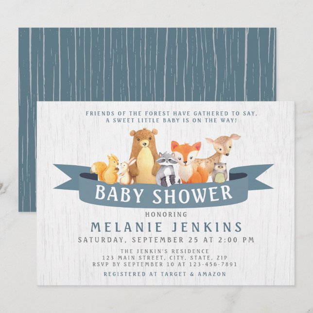 Woodland Animals Boy Baby Shower Invitation (Front/Back)