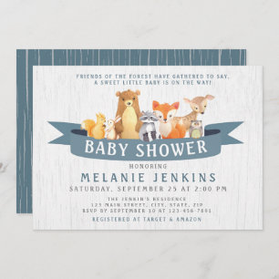 Woodland Animals Boy Baby Shower Invitation