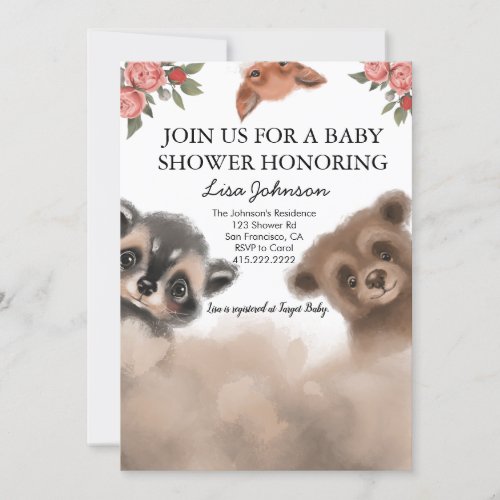 Woodland Animals Boy Baby Shower Invitation