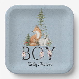 Woodland Animals Boy Baby Shower Paper Plates