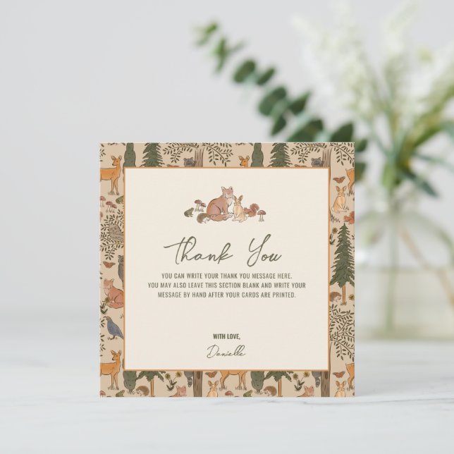 Woodland Animals Boy Baby Shower Thank You Card (Standing Front)