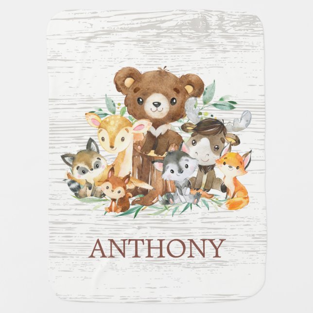Woodland Animals Boy Receiving Blanket (Front)