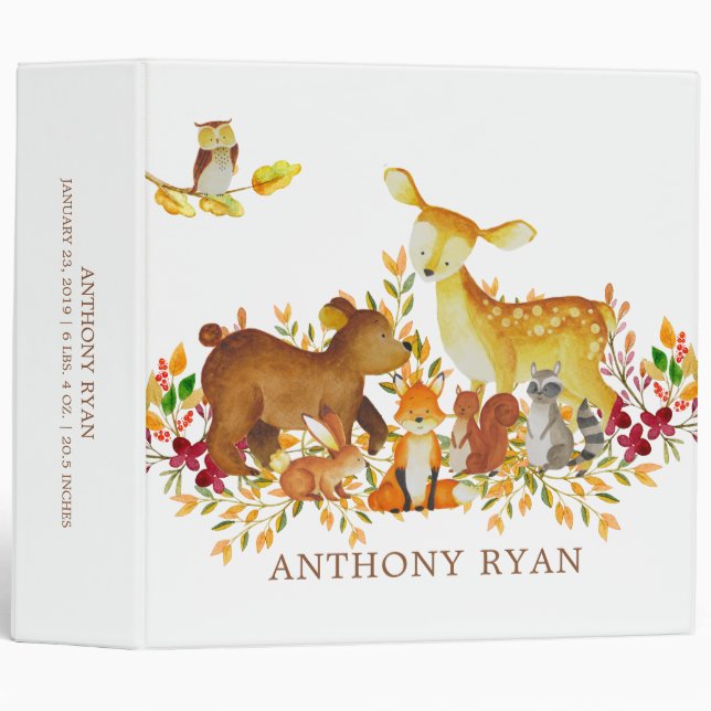 Woodland Animals Boys Baby Photo Album 3 Ring Binder (Front/Spine)
