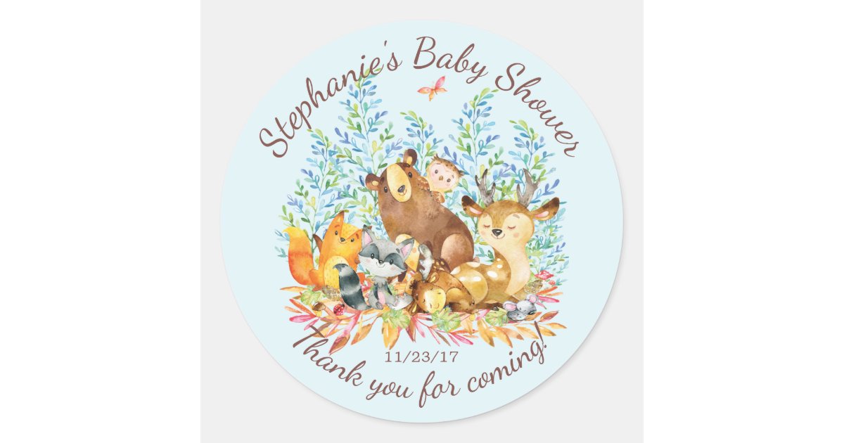 Woodland Animals Boys Baby Shower Favor Sticker | Zazzle.com