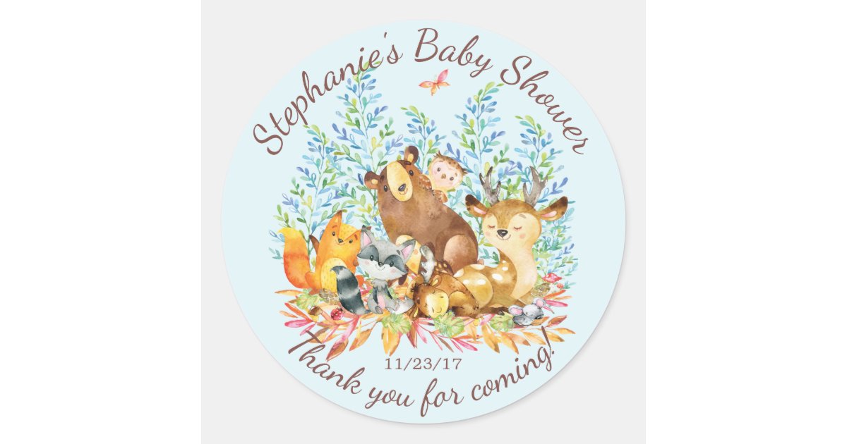 Woodland Animals Boys Baby Shower Favor Sticker | Zazzle.com Woodland Animals Boys Baby Shower Favor Sticker | Zazzle.com
