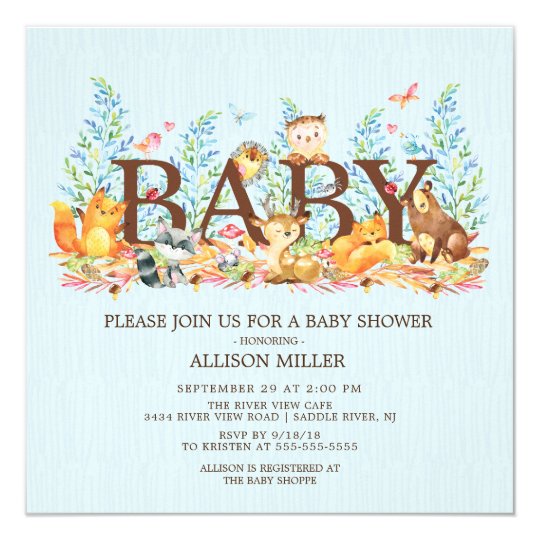 Woodland Animals Boys Baby Shower Invitation