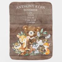 Woodland Animals Boys Birth Stats Blanket