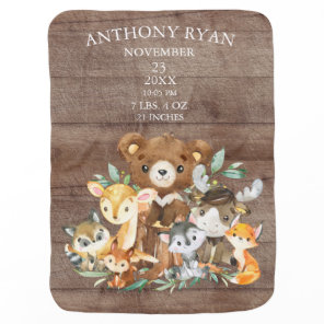 Woodland Animals Boys Birth Stats Blanket