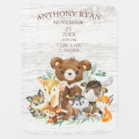 Woodland Animals Boys Birth Stats Blanket