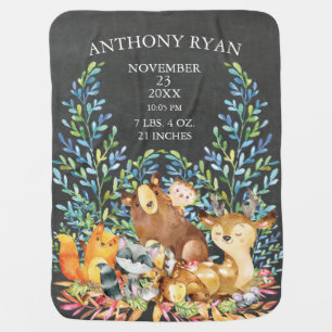 Woodland Animals Boys Girl Birth Stats Blanket