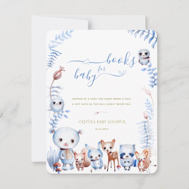 Woodland Animals Bring a Book Boy Baby Shower Card (Front)