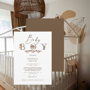 Woodland Animals Brown Cute Baby Shower Invitation