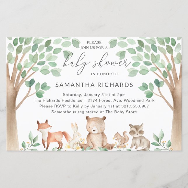 Woodland Animals Budget Baby Shower Invitation (Front)