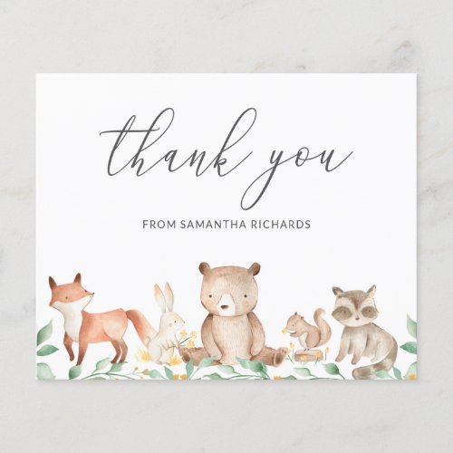 Woodland Animals Budget Baby Shower Thank You Card