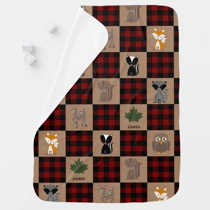Woodland Animals Buffalo Plaid Baby Blanket Zazzle Com