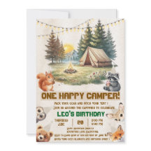 Woodland Animals Camping 1st Birthday Invitation