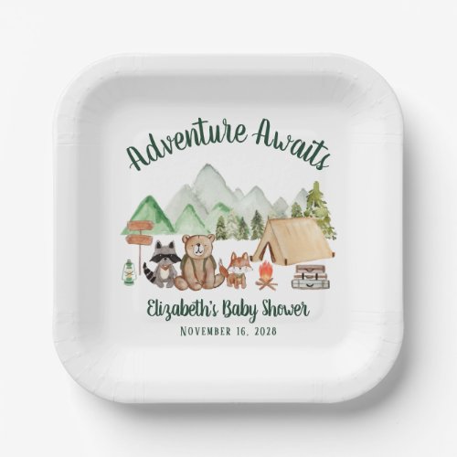 Woodland Animals Camping Adventure Baby Shower Paper Plates