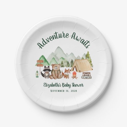 Woodland Animals Camping Baby Shower Paper Plates