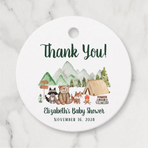 Woodland Animals Camping Baby Shower Thank You Favor Tags