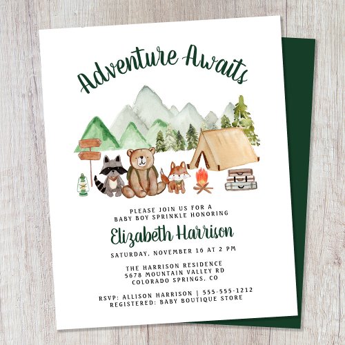 Woodland Animals Camping Baby Spinkle Invitation