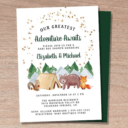 Woodland Animals Camping Couples Baby Shower Invitation