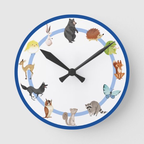 Woodland Animals Childrens Room Deer Fox Rabbit Round Clock
