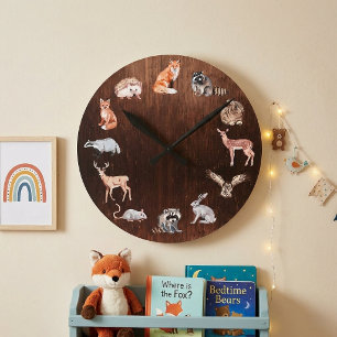Woodland Animals Children's Room Deer Fox Rabbit Round Clock