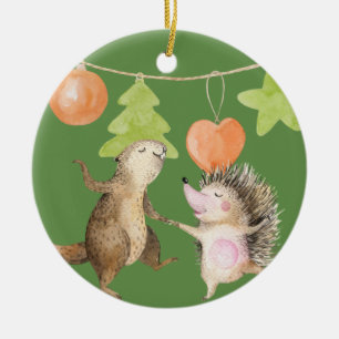 Woodland Animals Christmas Ceramic Ornament