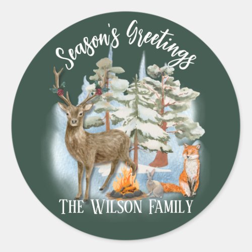 Woodland Animals Christmas Classic Round Sticker