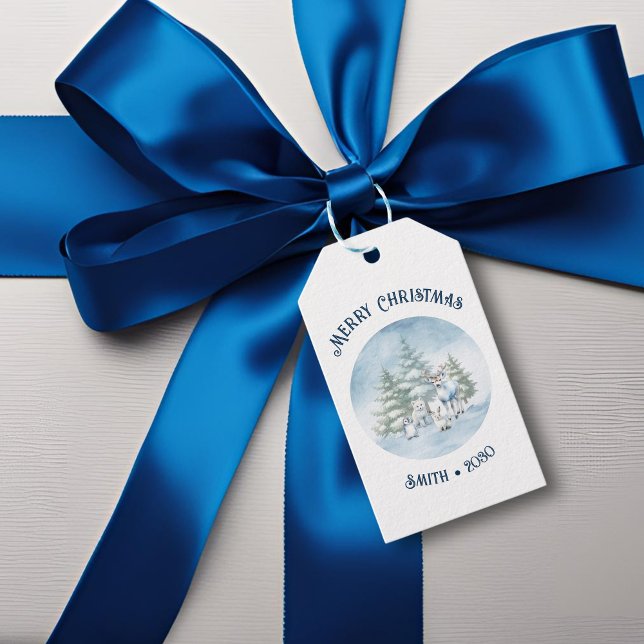 Woodland Animals Christmas  Gift Tags (white woodland animals watercolor gift tag)